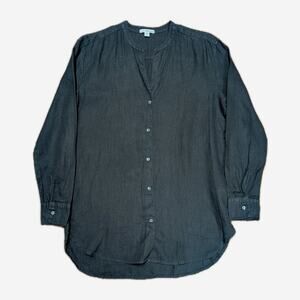 James Perse 100% Linen Shirt Women Sz 1 Black Long Sleeve Lagenlook Blade Collar